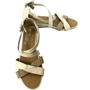 Geox Womens Beige & Cream Strappy Leather Sandals With Buckle Ankle Straps 11